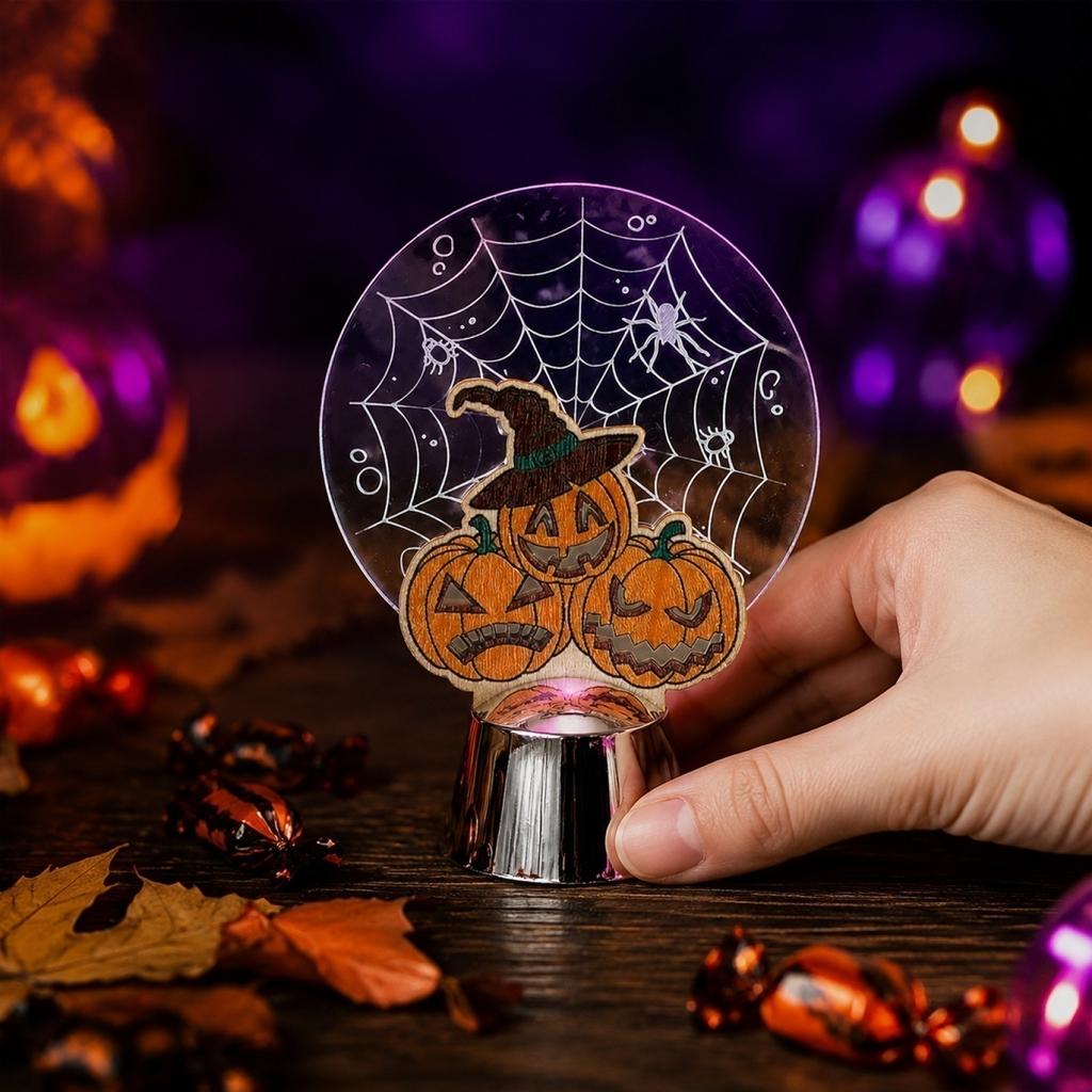 Halloween Pumpkin Lamp Decoration Creative Atmosphere Prop with Spider Web and Witch Hat Design for Indoor Tabletop Display