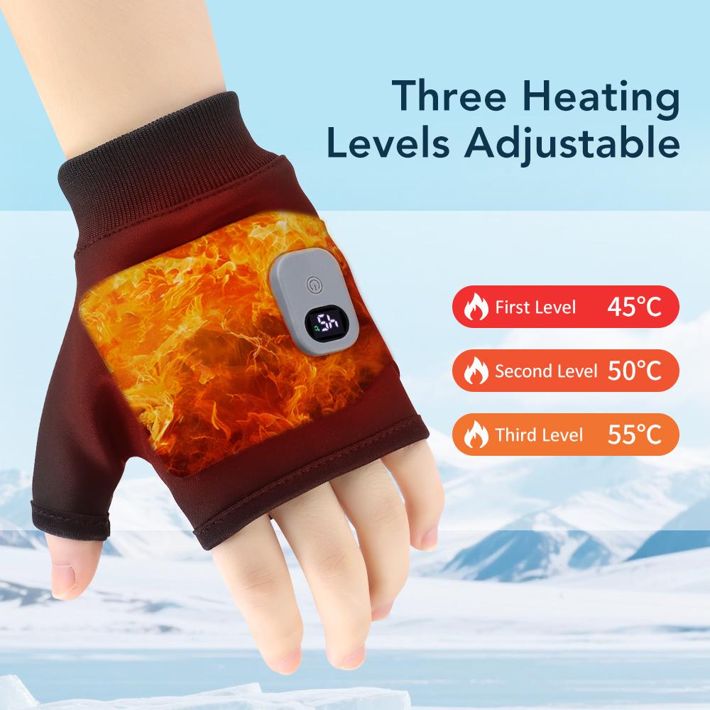 Rechargeable 1Pair Unisex Electric Heating Winter Outdoor Heated Gloves Half Finger Touchscreen Warmer Mitten for Outdoor Hiking