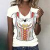 Camiseta casual para mujer con cuello en V y manga corta, top con estampado de Oktoberfest, diseño inspirado en el disfraz de Oktoberfest, tejido ligero y transpirable