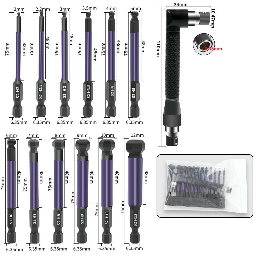 1/4 Inch Hex Shank Ball End Hex Bit with Double-ended Socket Hexagonal Screwdriver Bit