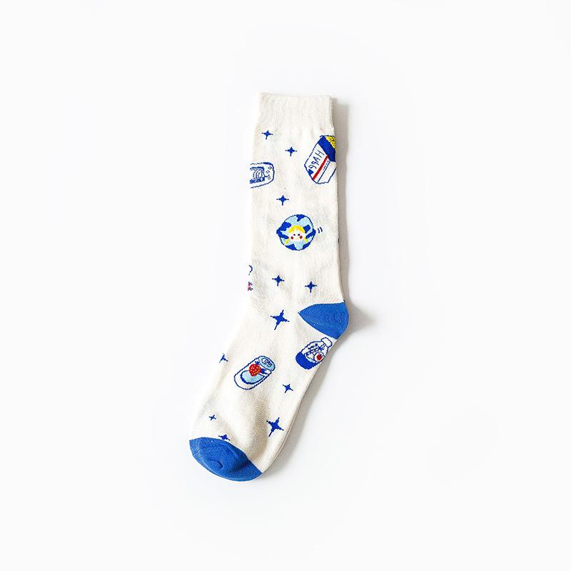 Socken in japanischem Stil mit Tiermuster, mittellang: Kuh, Zebra, Katzen-Design, Unisex, Schwarz & Weiß
