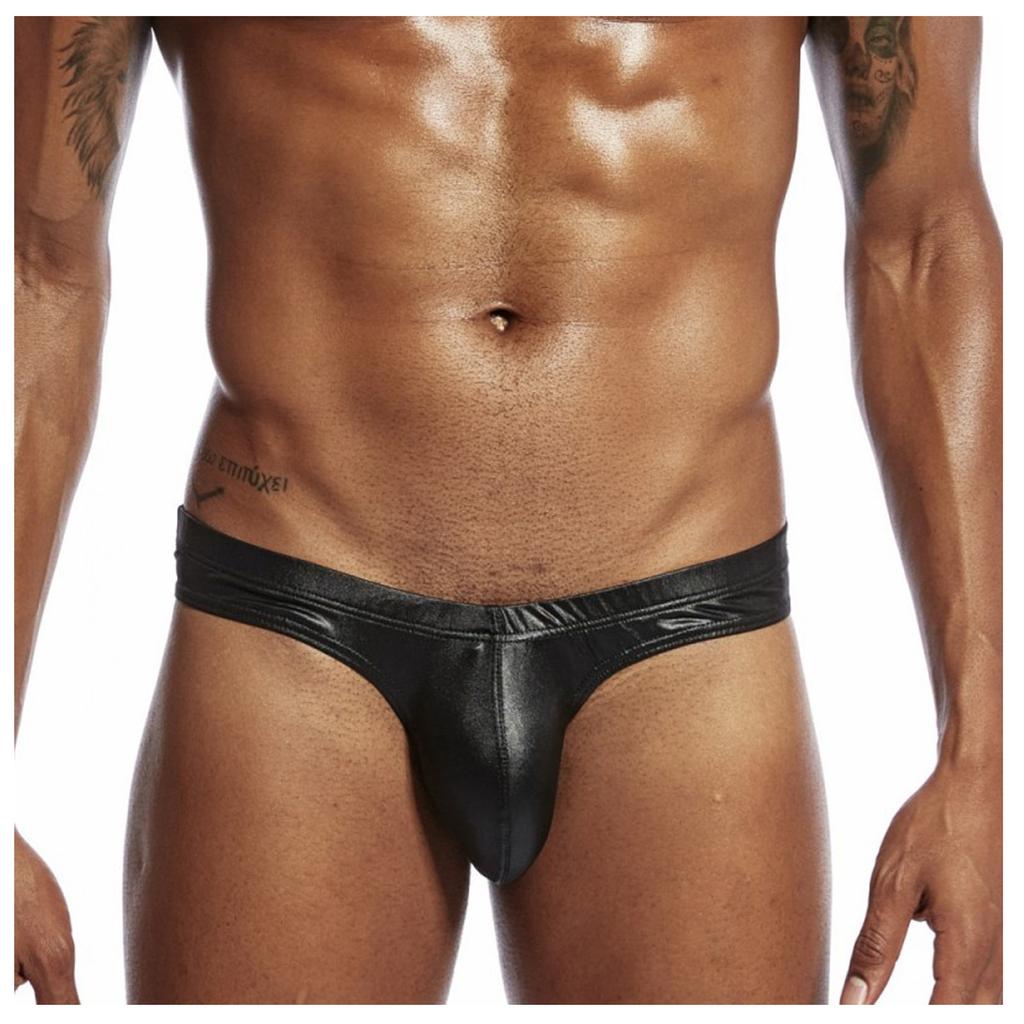 Pánské strečové punčochové kalhoty Hot Gold Leather Faux Leather Sexy slipy
