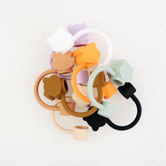 2/8Pcs Silicone Straw Cap Toppers for 40 Oz Tumbler Cups Reusable Bear Shape Design Straw Tips Lids Protectors Dust Cover for Home Dorm Restaurant