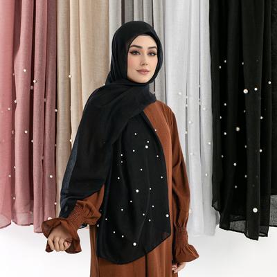 Mode Eingelegte Perlen TR Baumwolle Hijab Schal Frauen Schimmernde Perlen Halbe Kopfbedeckung Muslim Weich TR-Baumwolle Turban Einfarbige Hijabs