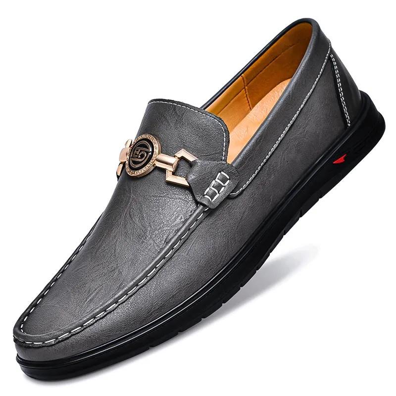 British Style Casual Leather Men Dress Blue Breathable Business Leather Shoes Handmade Loafers Classic Men Wedding Oxfords Flats
