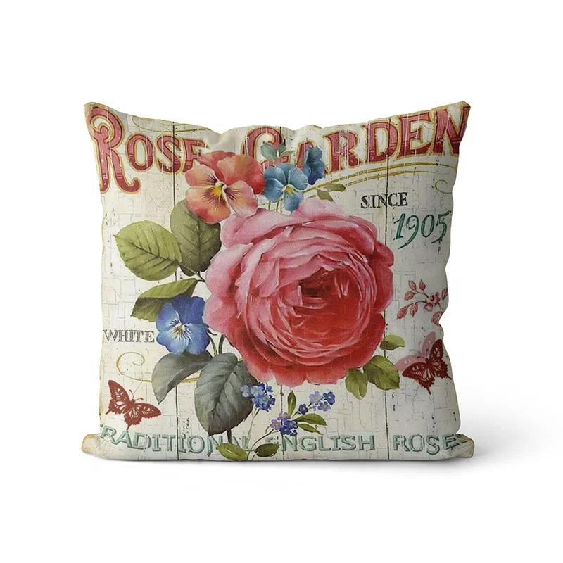 Happy Easter Day Purple Flower Pillow Case Hydrangea Lavender Rose Forest Pillowslip  Cushion Covers Sofa Living Room