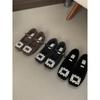 Flat season velvet square buckle rhinestone fluffy shoes femininity Mary Jane single shoes thermal cotton shoes