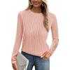 Women's Fashion Round Neck Long Sleeve T-Shirt Solid Color Textured Bottom Top