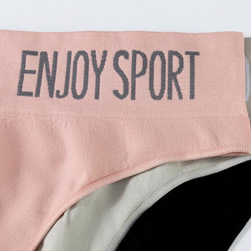 Sexy Women's Seamless Sports Thong High Elastic Letter Wide Waist Mid-waist Panties Seamless Comfortable Underwear