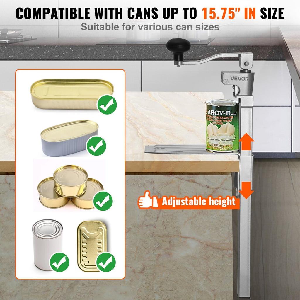 Commercial Can Opener, Heavy-Duty Manual Tabletop Cans Opener for Cans Up to 400 mm Height, Height-Adjustable Professional Can Openers Fixed with