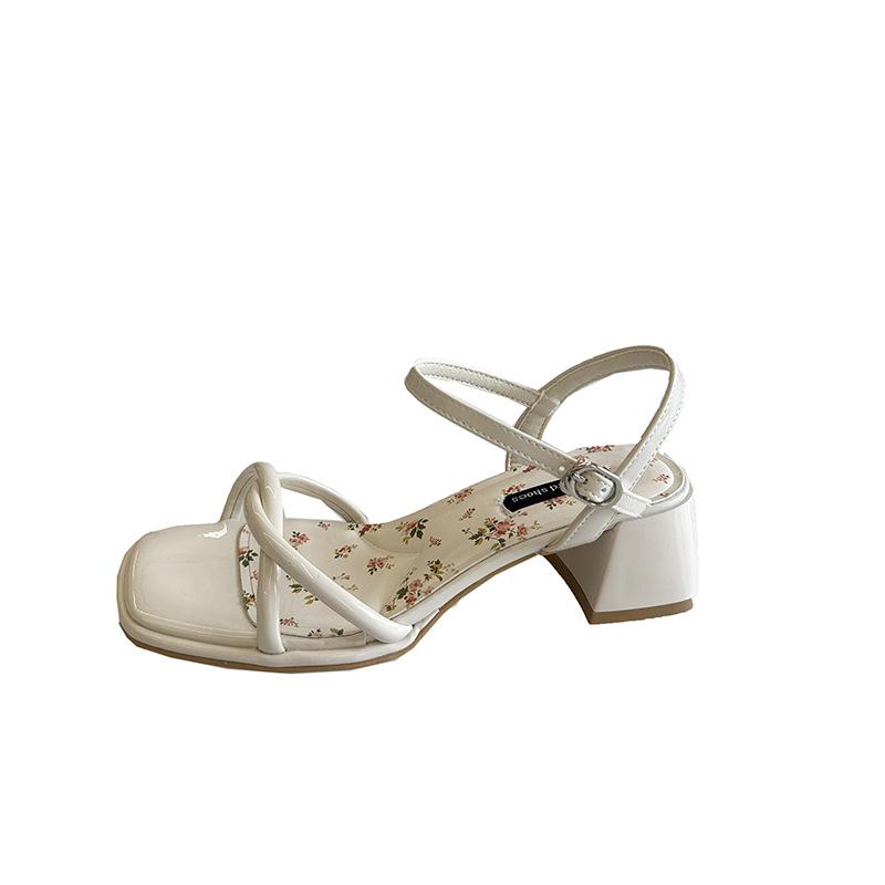 French Fairy Style Bow Word with High-heeled Sandals Female 2025 Summer New Floral Small Fresh Open-toed Sandals