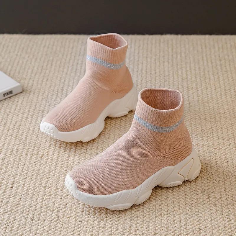 Kids Fashion Sneakers Shoes Knit Luxury Designer High Top Children Shoes Comfortable Casual Running Sports Tennis Shoes Boy Girls