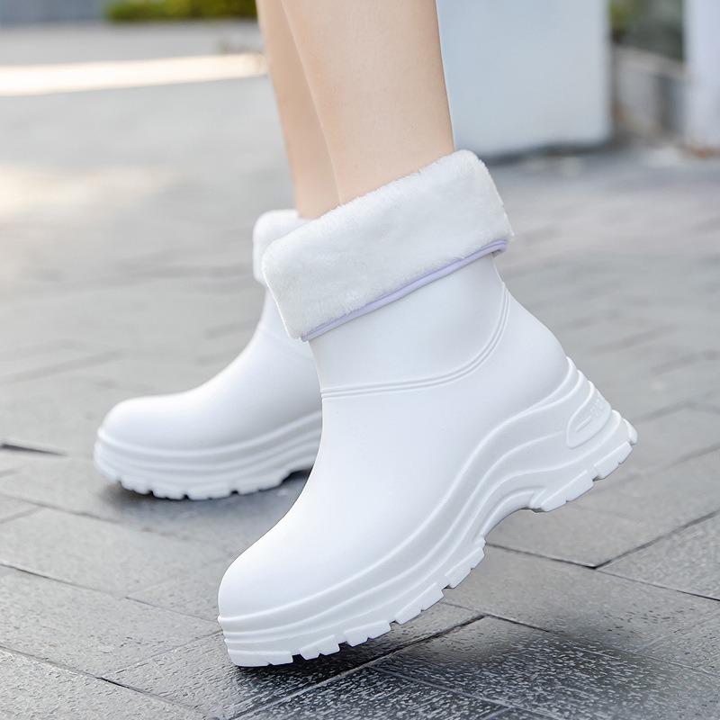 New Rain Shoes Women's Short Rubber Shoes Adult Non-slip Water Boots Thick-soled Water Shoes Fleece Short Thickened Rain Boots Women