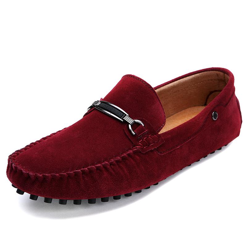Men Loafers Soft Moccasins Suede Shoes Men Autumn Genuine Leather Shoes Non-Slip Men Flats Driving British Style Walking Shoes