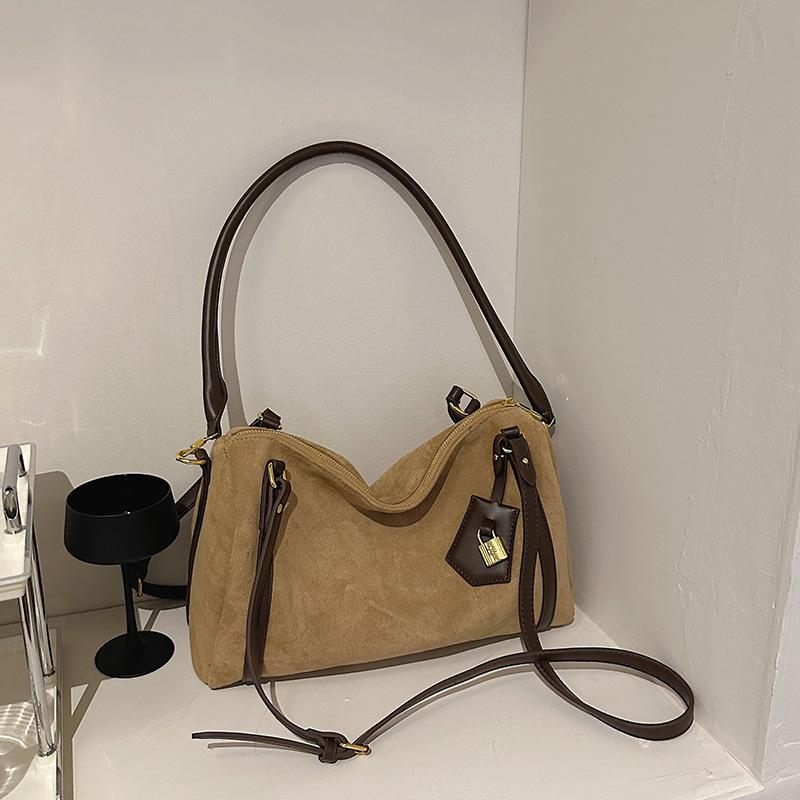 Vintage Suede Bag Autumn and Winter Commuter Shoulder Messenger Bag Large Capacity Boston Bag