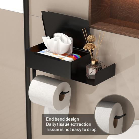 Toilettenpapierhalter mit Ablage und Schublade Wandmontierter Badezimmer-Organizer Rollenhalter Staubdichter Wischtuchspender für platzsparende Aufbewahrung