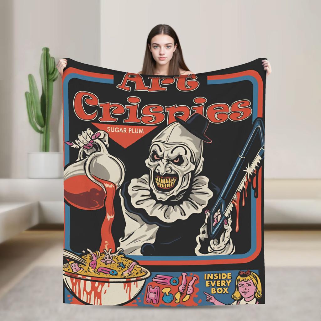 Art Crispies Terrifier Clown Blankets  Warm Novelty Plush Throw Blanket For Kids Living Room Flannel Bedspread Bed Cover