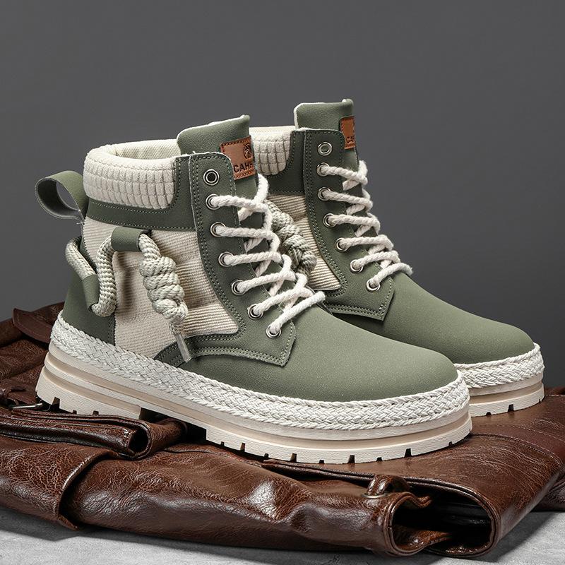 

Autumn New Shoes for Men Boots Outdoor Leather Casual Platform Hiking Shoes Fashion Colors Patchwork Snow Boots 44 зелёный