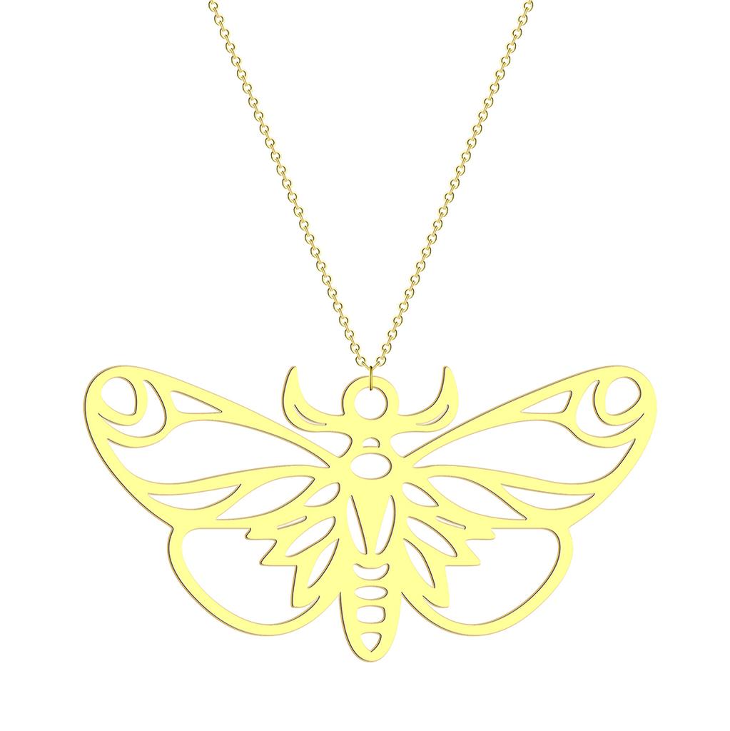 Kinitial Stainless Steel Butterfly Pendant Necklace Women Charm Geometric Butterfly Charm Moth Necklace