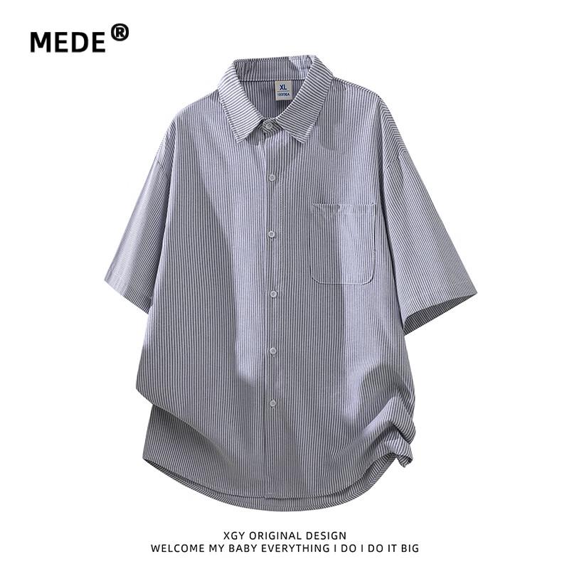 MEDE Men s Color-block Stripe Short-Sleeve Casual Shirt L