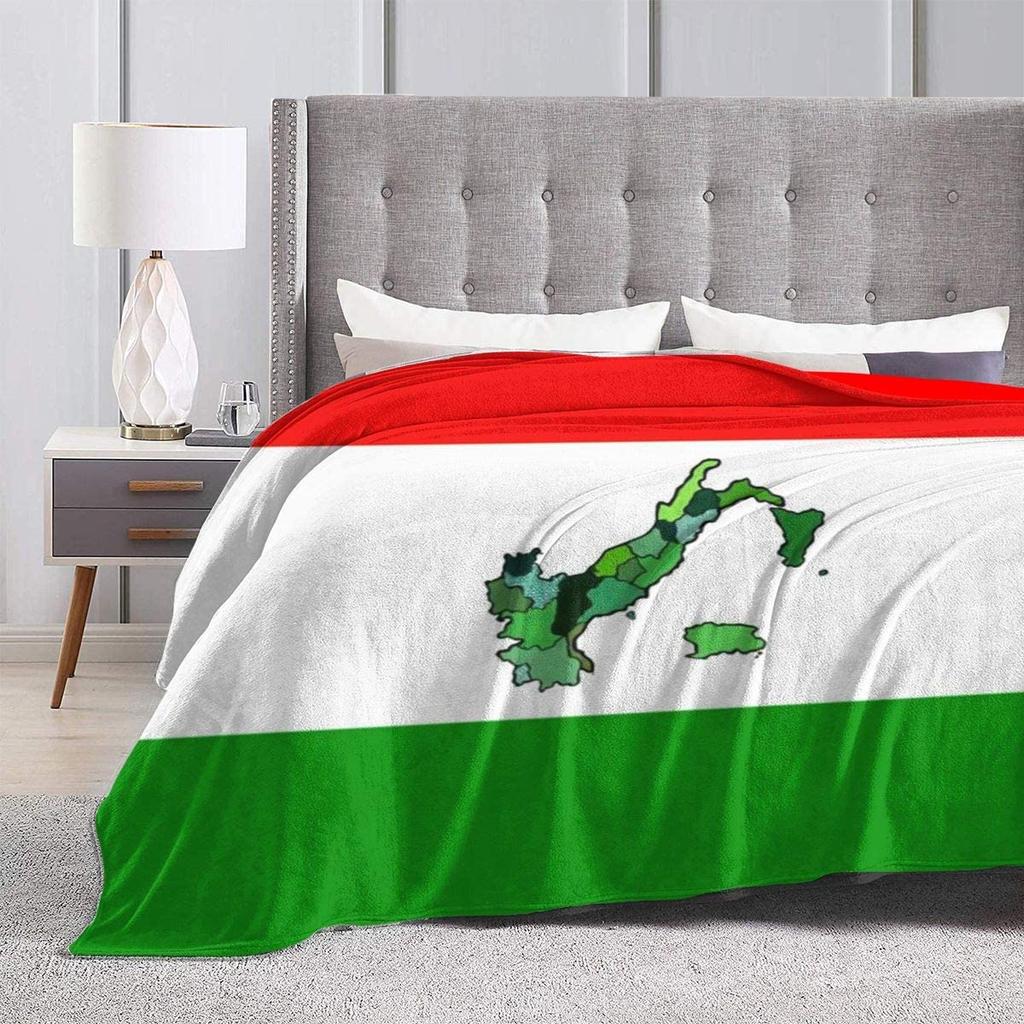 Flannel Fleece Travel Blanket Map of Italy and Italian Flag Green White Red Stripes Blankets for Sofa Air Conditioning Blanket