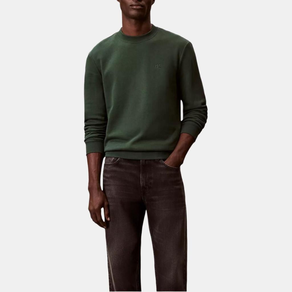 Calvin Klein Vintage Embroidered Letter Soft Comfortable Ribbed Knit Crew Neck Long Sleeve Sweatshirt Men sweatshirt 40QM430-LLG