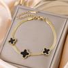 18K Gold Plated Double Layer Heart & Pearl Pendant Bracelet for Women