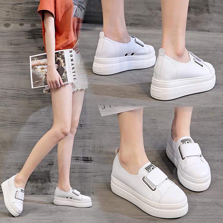 Women's 2025 Spring/Summer White Slip-On Hidden Heel Sneakers: Korean Style Casual Loafers