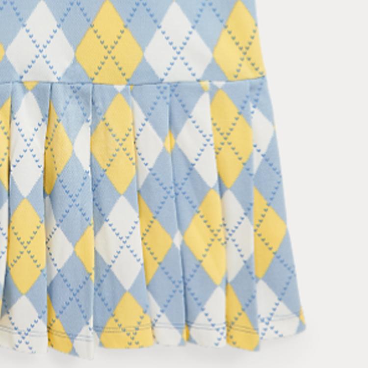 Polo Ralph Lauren Polo Dress Ss24 Diamond Pattern Polo Collar Short Sleeve Kids Dresses Blue CWPODRSG3D20823-400