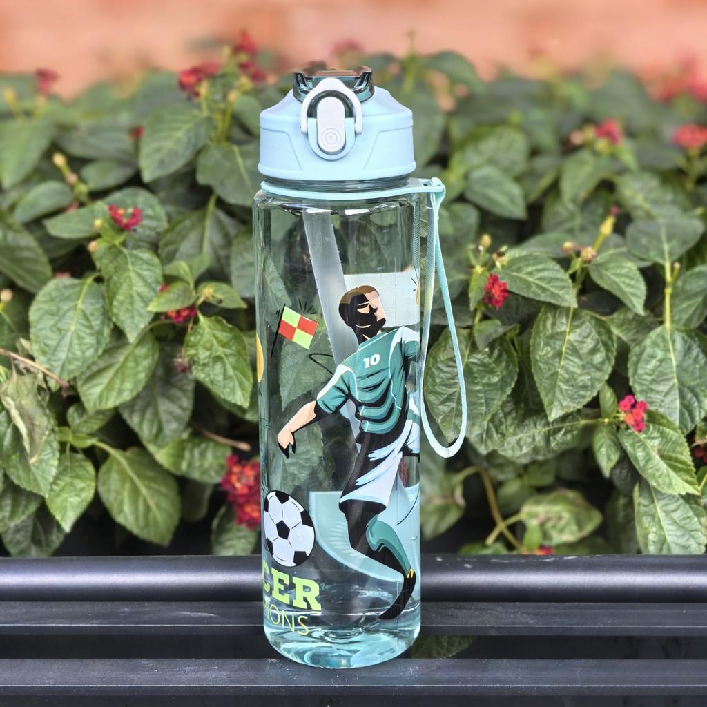 Soccer 750Ml Water Bottle Cute Water Cup With Silicone Straw Leakproof Plastic Waterbottles Summer Water Kettle Football