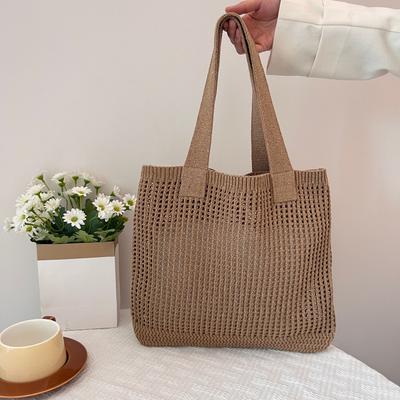 Wool Large Capacity Knit Shopping Shoulder Bag for Women Hollow Out Crochet Girls Tote Bag