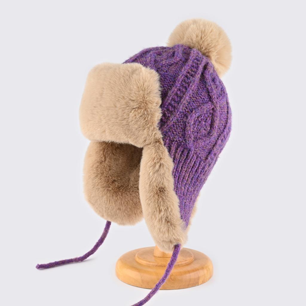 Plush knitted hat women's winter thickened warm ear protection wool hat Northeast outdoor cycling cold-proof Lei Feng hat