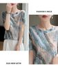 Women's Ink Wash Tie-Dye Short Sleeve Top - Loose Fitting, Slimming, Round Neck Base Layer