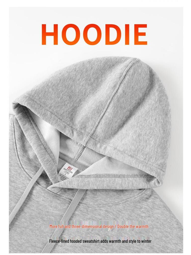 400g Heavyweight Silver Fox Velvet Unisex Hoodie with Fleece, Korean Style Thickened Loose Sweatshirt for Autumn/Winter
