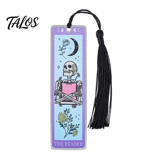Durable Metal Bookmark Tarot Card Bookmark, Stainless Steel Skeleton Pattern Page Marker, Thin Holder Book Mark for Students Reading, Gothic Halloween