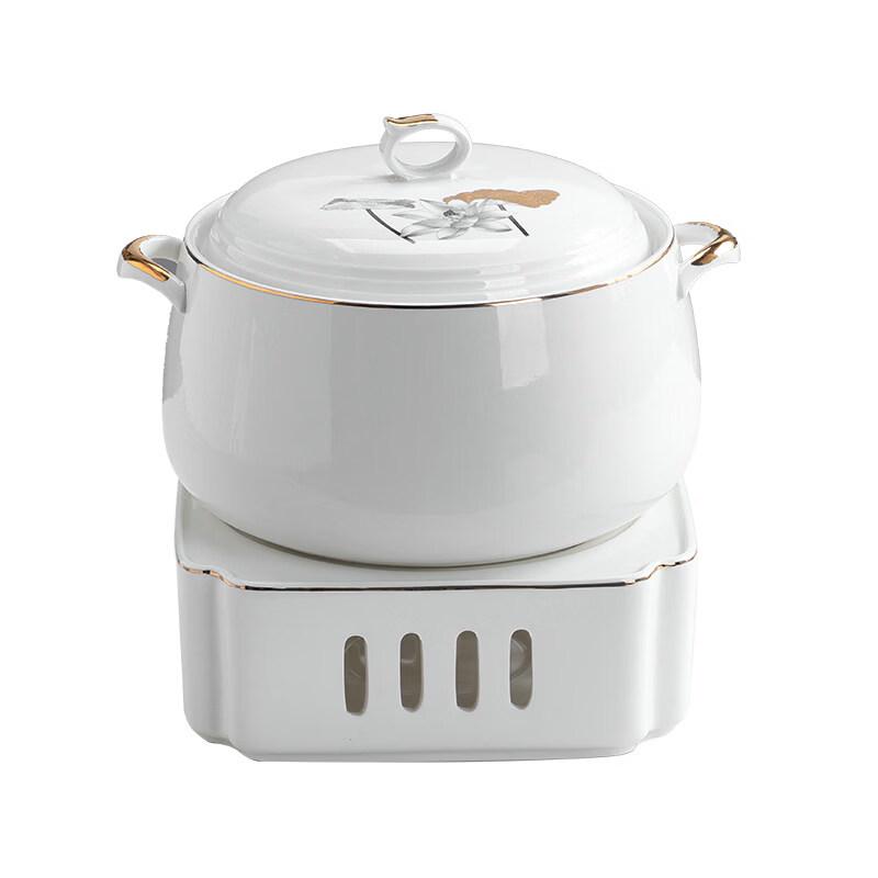 Jingbaodi Ceramic Double-Ear Soup Pot with Candle Heater