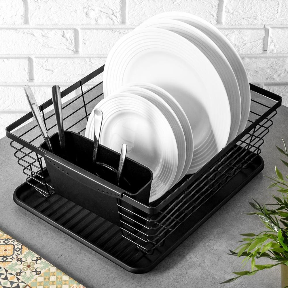 Dish Drainer for Plates, Cutlery, Cups, Metal Black Dish Drainer