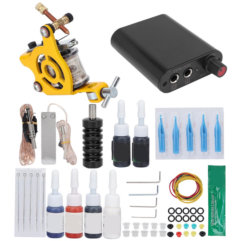 Tattoo Machine Kit Professional Complete Tattoo Beginner Kit with Coils Tattoo Machine 6 Ink