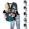 Tops For Women Cute Button V Neck 3/4 Sleeve Blouses Print Top Casual Shirts