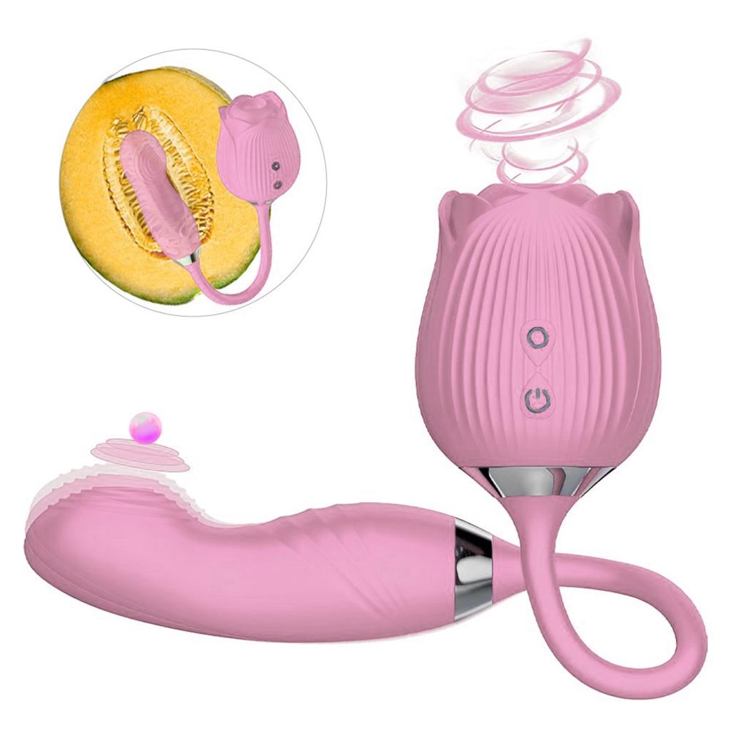 2 In 1 Rose-Sucking Vibrator Women Masturbator Nipple Penetration Vagina Vibrator Dildo Masturbators Adult Supplies Sexy Product
