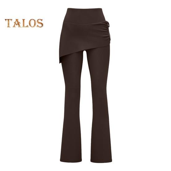 

Женские расклешенные штаны для йоги с высокой талией, имитация двух частей, завязывающаяся на шнурок, плиссированная юбка-бандаж, утягивающие брюки для бега и тренировок M кофейный