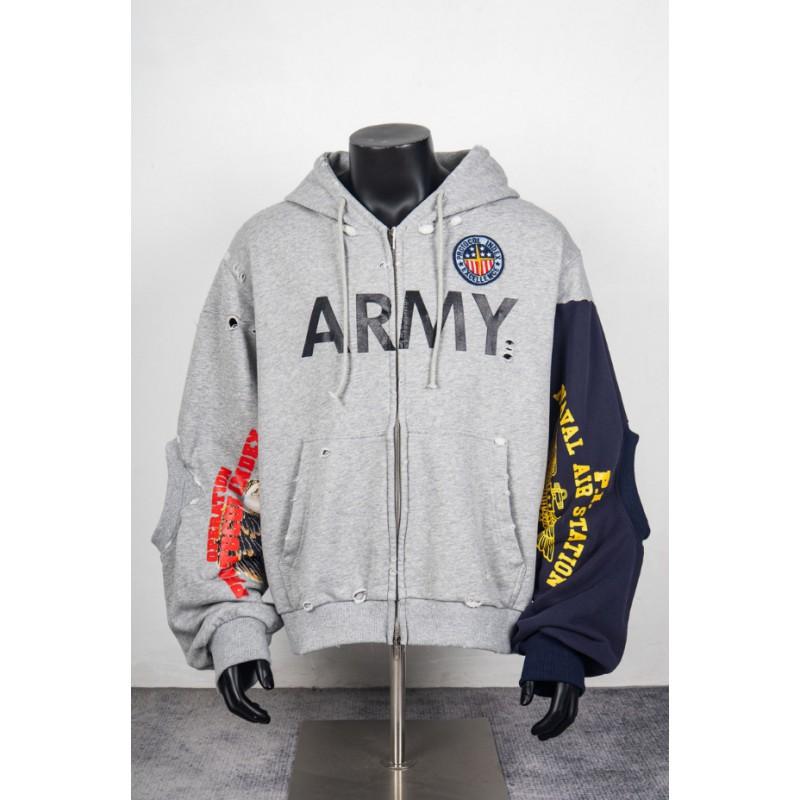 Mens Oversized Hooded Zip-Up Sweatshirt With Contrast Stitching Vintage Streetwear Style Cotton Blend Loose Fit Winter Jacket