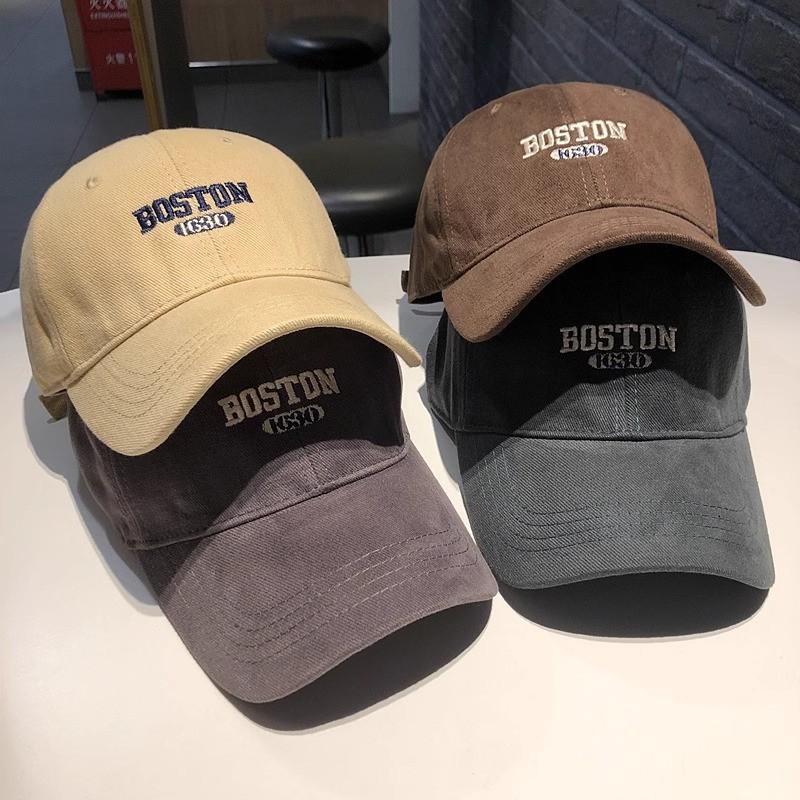 Boston Letter Embroidered Baseball Cap With Breathable Cotton For Casual Streetwear