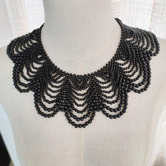 Faux Pearl Bib Necklace Hollow Design Bib Choker Necklace Beaded Shawl Collar for Women Weddings Cocktail Parties