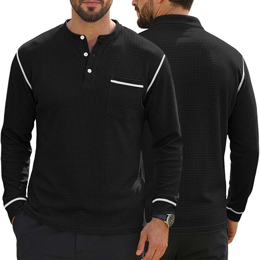 Men's Long Sleeve Shirt Casual Color Knit Top with Stitching for Spring and Fall