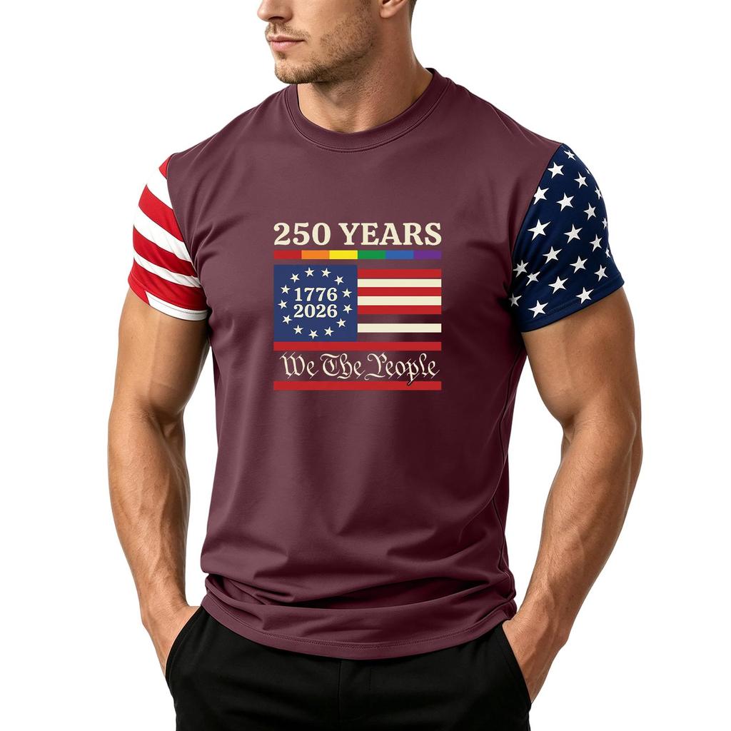 Men's Independence Day Flag Print Short Sleeve T-Shirt, Loose Casual Daily Summer Tops