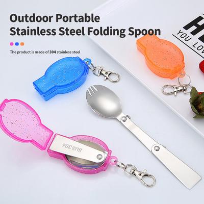 304 Stainless Steel Solding Spoon Creative Tableware Outdoor Portable Three-Fold Spoon Fork Travel Folding Spoon Storage Box