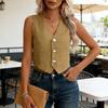 Linen Vest Top for Women Casual Slim Fit Sleeveless Button Down Waistcoat V Neck Crop Office Work Outfit