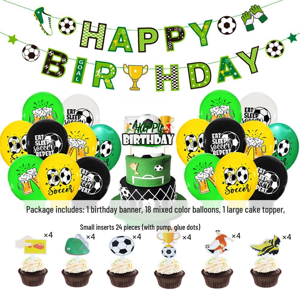 Football Birthday Party Decor Set: Plates, Cups, Tablecloth, Cutlery, Backdrop, Banner & Balloons.