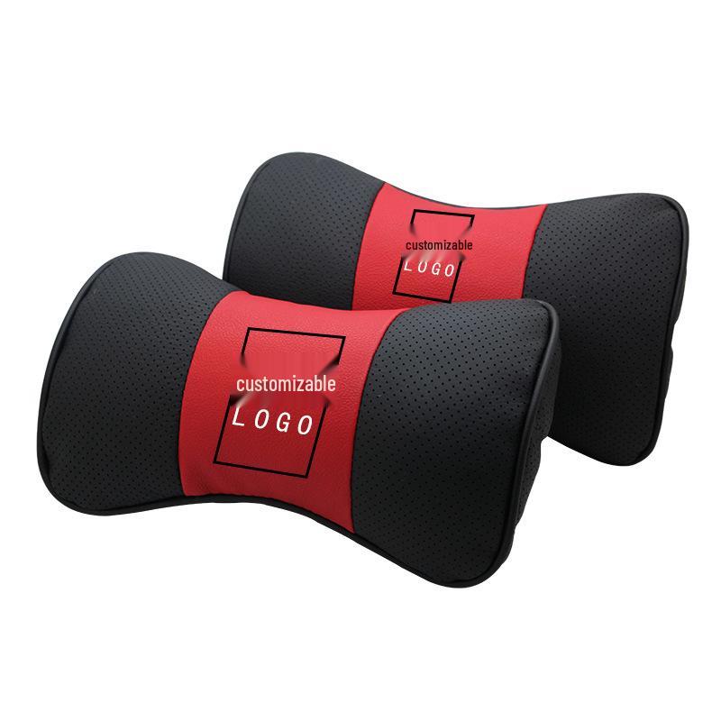 Genuine Leather Car Headrest Neck Pillow for Buick - Customizable Logo, Cowhide Backrest Support
